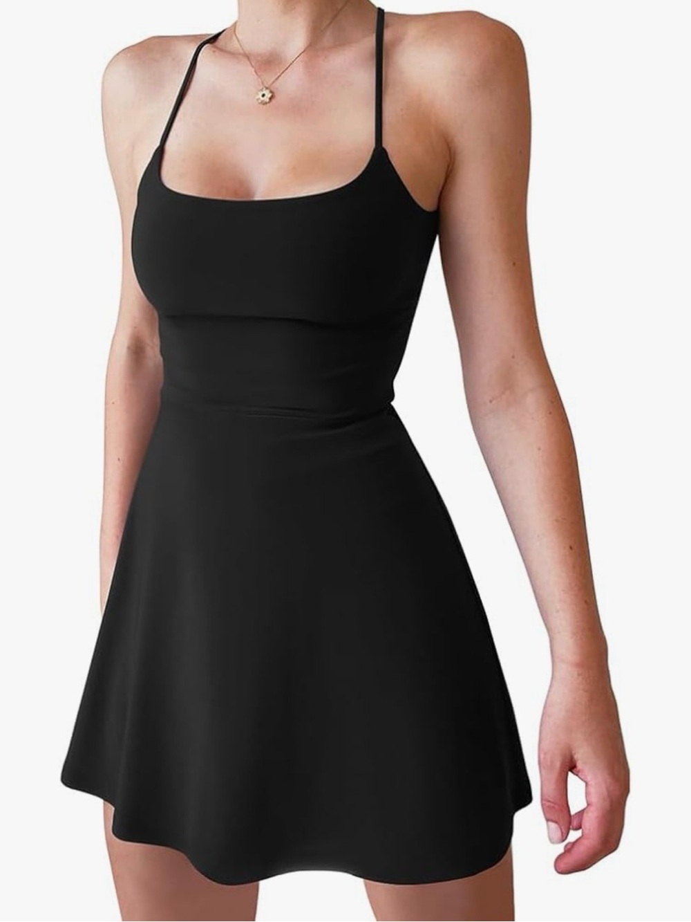 Black Tennis Workout Dress with Built in Shorts